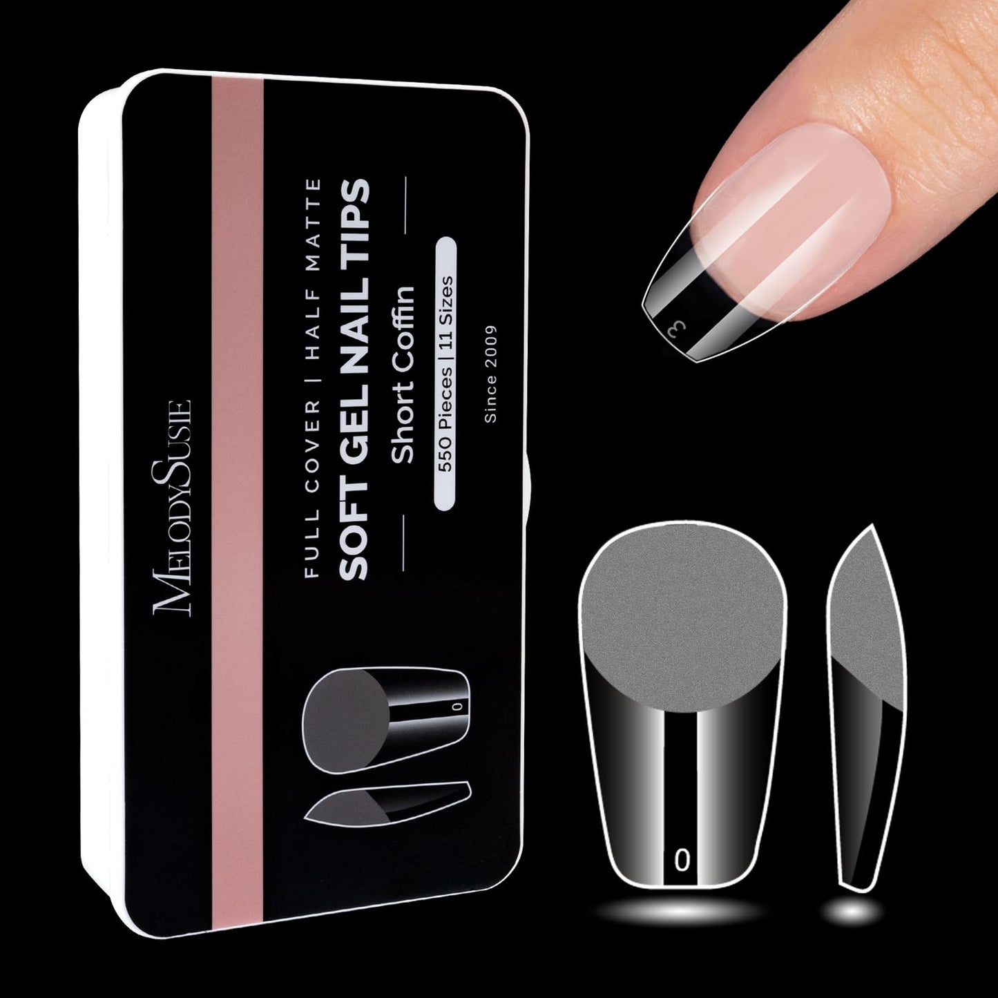 MelodySusie Short Coffin Gel x Nail Tips 550Pcs Pre-shaped Half Matte Acrylic Fake Nails 12 sizes Full Cover Soft Gel Nail Tips for Nail Extension at Home DIY Salon