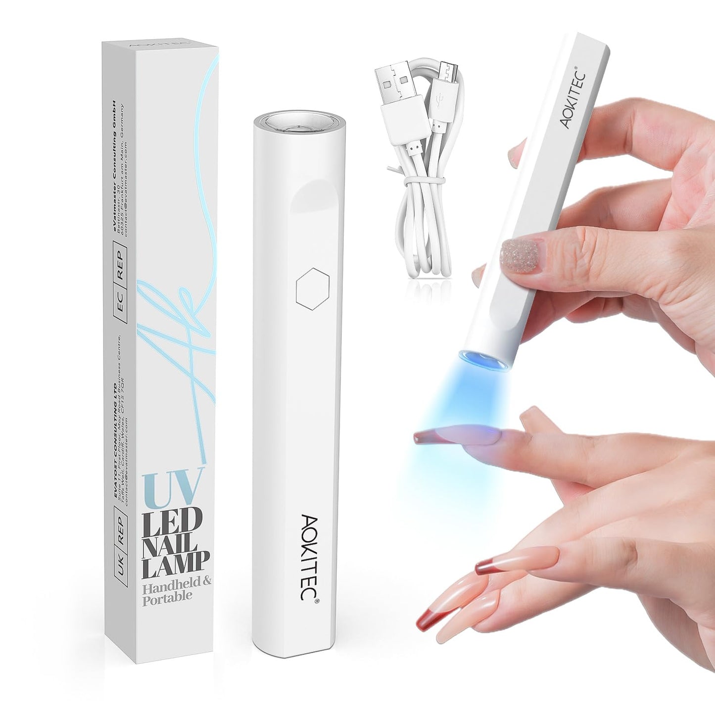 Aokitec Handheld UV Light for Nails - UV LED Nail Lamp for Gel Nails Portable Nail Dryer for Curing Gel Polish Nail Glue Gel Semi-Cured Gel Nail Stickers Quick Dry for Home Salon Travel DIY Mani Use